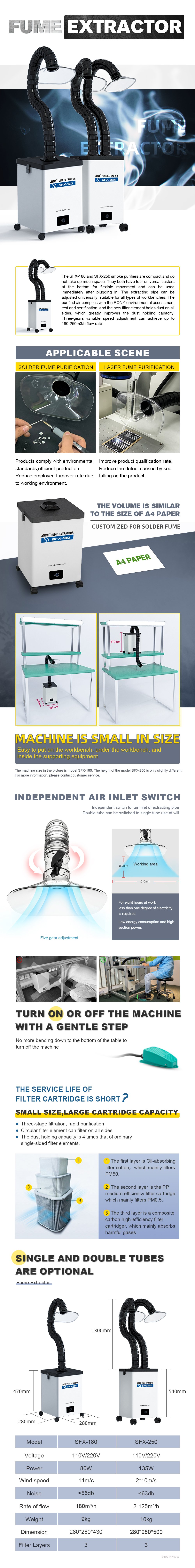 SFX 80W/135W Fume Extractor with 3 Stage Filters Strong Suction Smoke ...