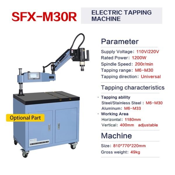 US Stock SFX-M30R M6-M30 Electric Tapping Machine Flexible Arm 360° Universal Tapping Arm with ANSI Tapping Collets