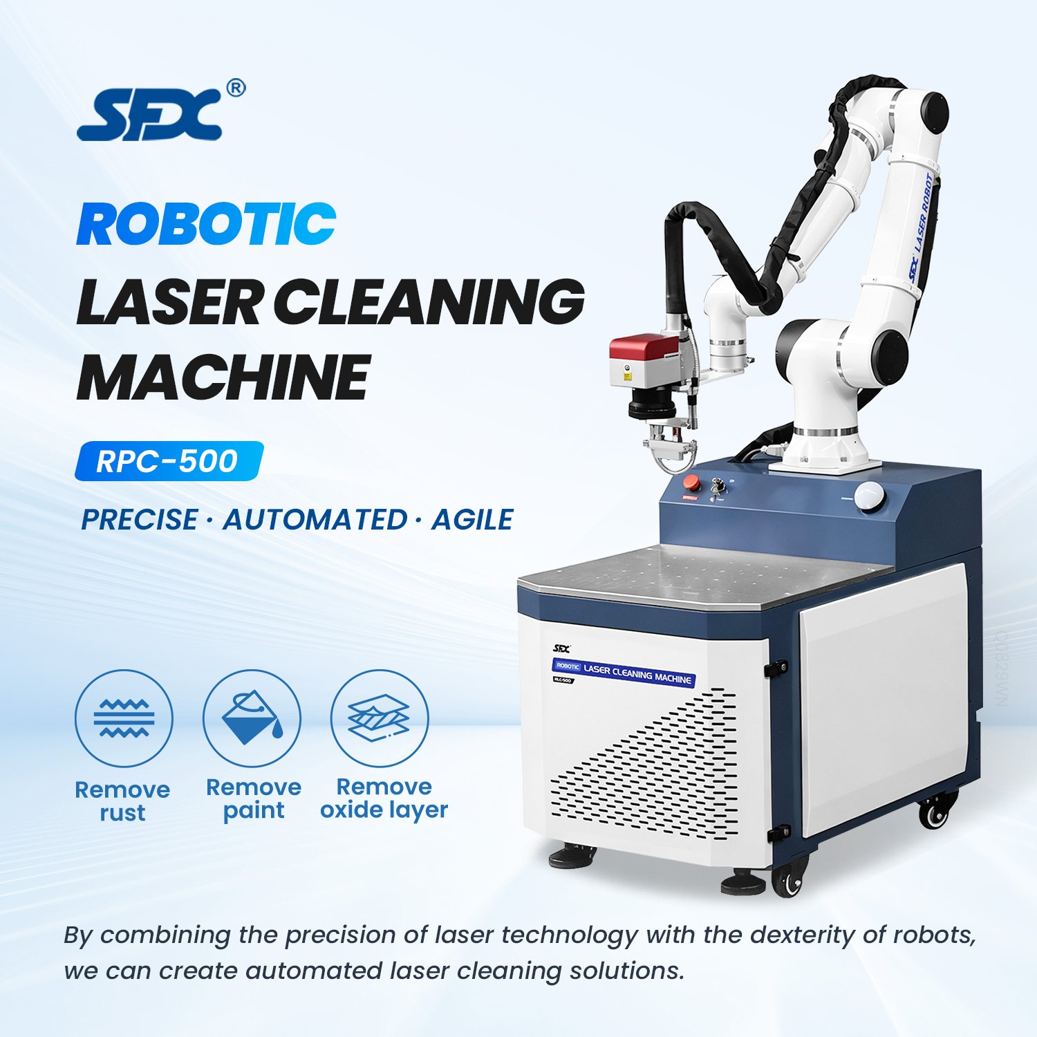 SFX 500W Robotic Laser Cleaning Machine Precision 6-Axis Automated Rust Paint Oxide Layer Laser Cleaning Solution - Image 3