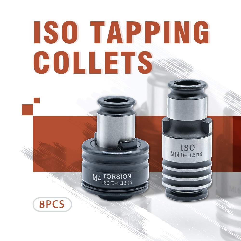 GT12 ISO Tapping Collets 8PCS Set for SFX-M16R Electric Tapping Machines compatible with GT12 ISO Collet Holder M3 M4 M5 M6-M8 M10 M12 M14 M16 Thread