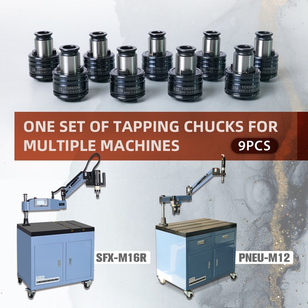GT12 ANSI Tapping Collet 9PCS 1/4 5/16 5/32 1/16 3/16 7/32 3/8 7/16 1/2 Thread For Electric Tapping Machine SFX-M16R